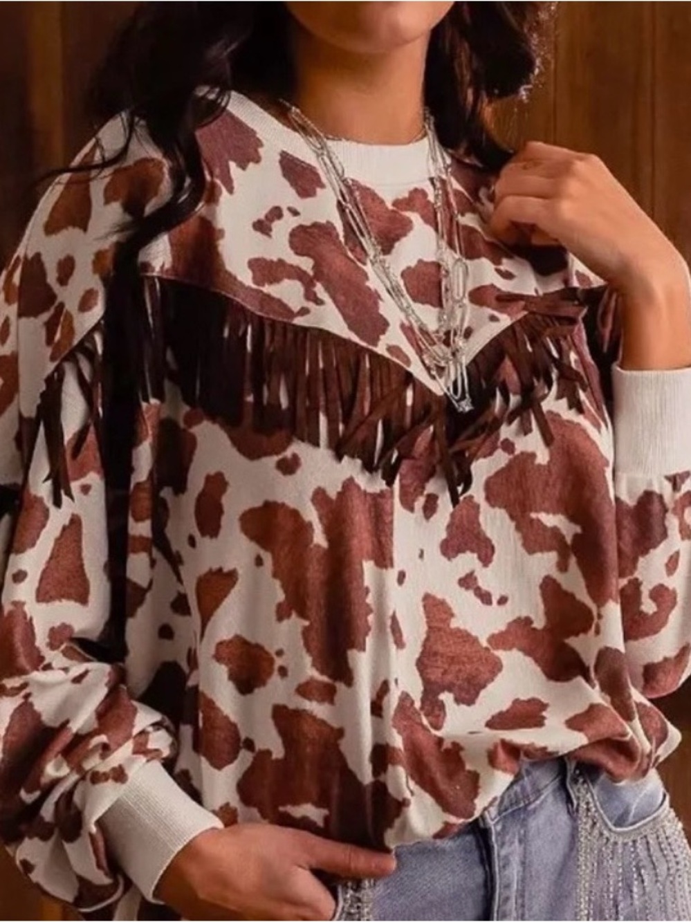 Cow Print Fringe Top
STERLING & STITCH Medium OverSized